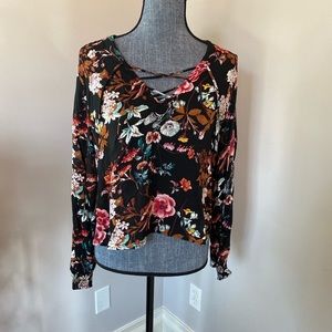 Floral long sleeve sexy blouse